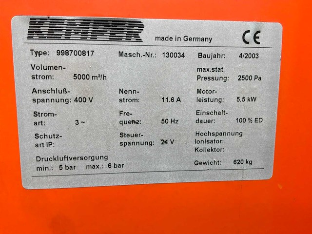2003 kemper 8000 afzuig filterunit - afbeelding 3 van  8