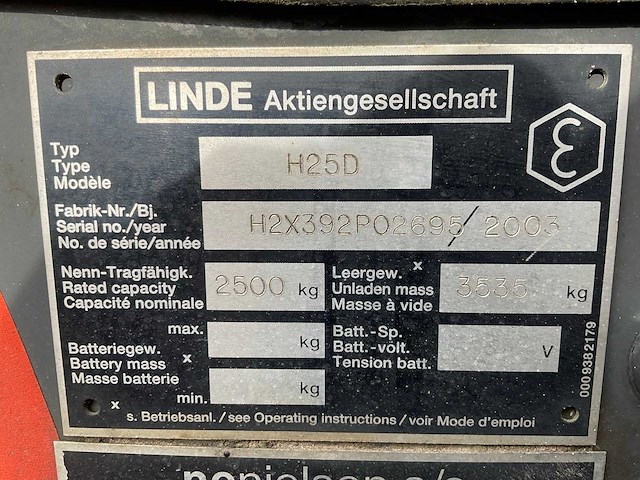 2003 linde h25d vorkheftruck - afbeelding 17 van  24