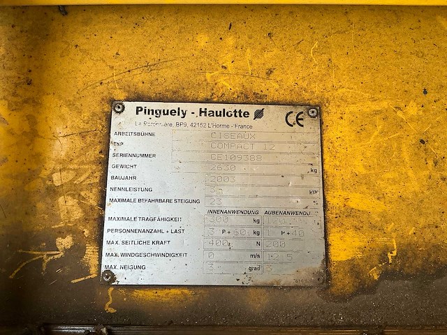 2003 pinguely - haulotte compact 12 hoogwerker - afbeelding 11 van  15