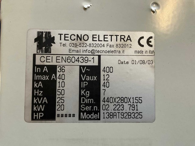 2003 tecno elettra cei en60439-1 control panel - afbeelding 3 van  3