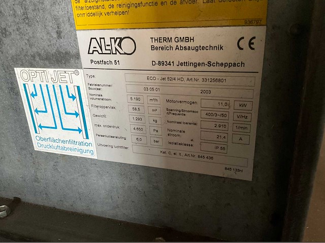 2003 therm gmbh eco-jet 52/4hd afzuiginstallatie - afbeelding 4 van  6