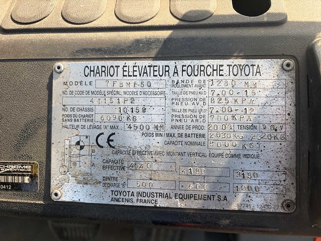 2003 toyota 7fbmf50 vorkheftruck - afbeelding 22 van  47