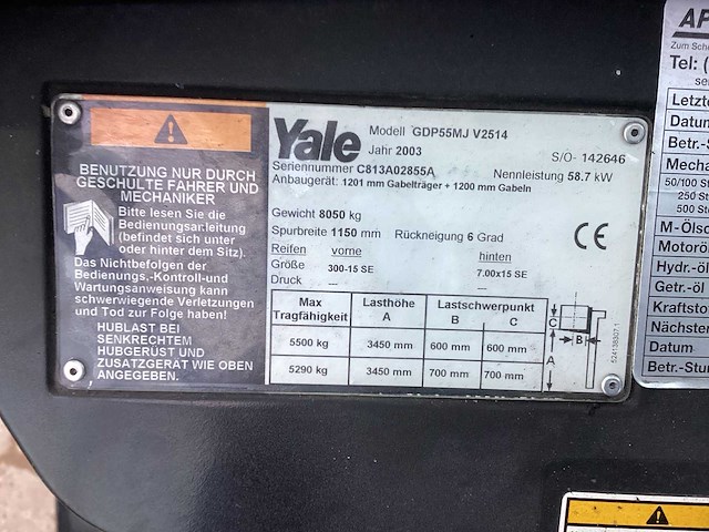 2003 yale gdp 55mj vorkheftruck - afbeelding 15 van  15