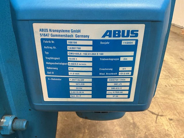 2004 abus 10.000 kg x 6,20 m bovenloopkraan - afbeelding 16 van  17