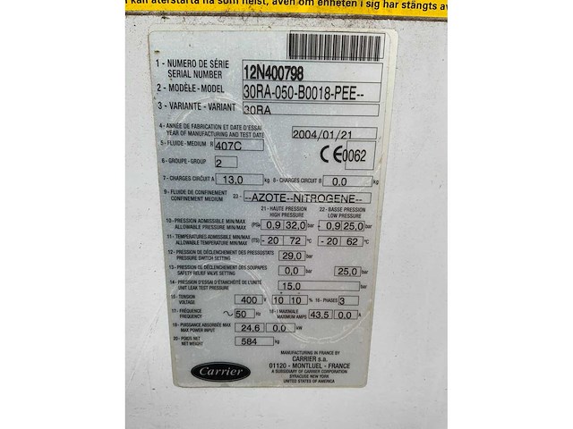 2004 carrier 30ra-050-b0018-pee chiller - afbeelding 6 van  7