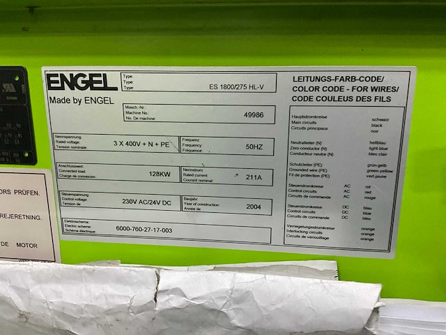 2004 engel es 1800/275 hl-v spuitgietmachine - afbeelding 6 van  16