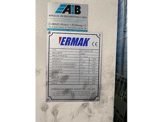 2004 ermak ap 2600 80 buigmachine - afbeelding 4 van  12