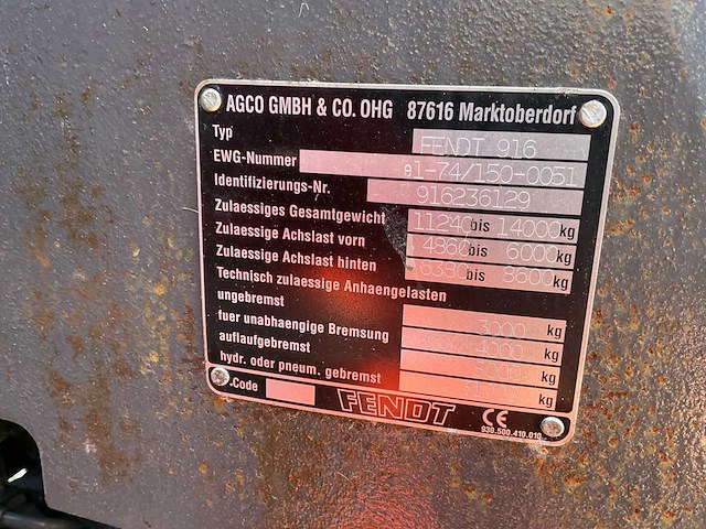 2004 fendt 916 vario tms vierwielaangedreven landbouwtractor - afbeelding 35 van  42