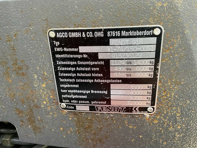 2004 fendt 916 vario tms vierwielaangedreven landbouwtractor - afbeelding 45 van  45