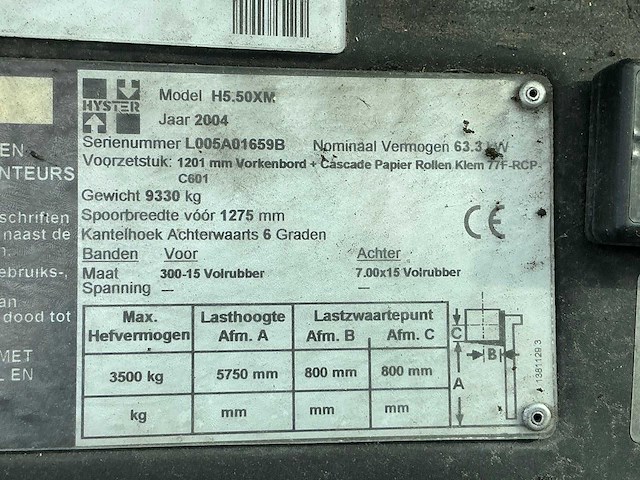 2004 hyster h5.50xm vorkheftruck - afbeelding 19 van  25