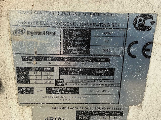2004 ingersoll rand g16 aggregaat 15kva - afbeelding 7 van  23