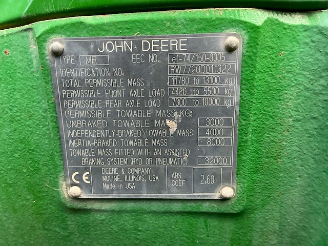2004 john deere 7720 vierwielaangedreven landbouwtractor - afbeelding 16 van  53
