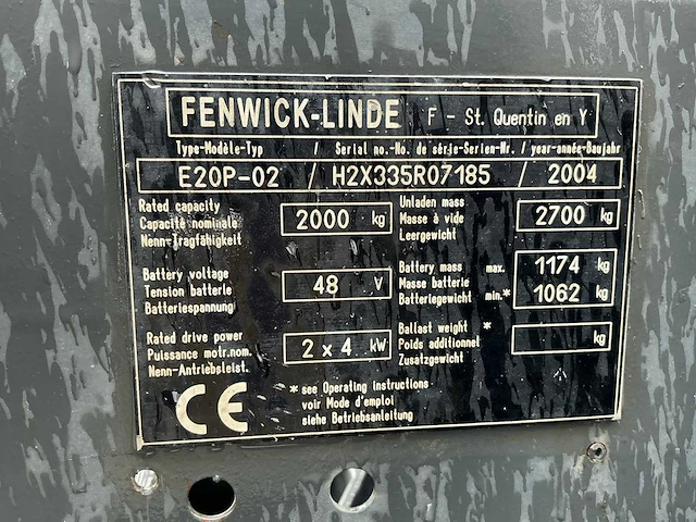 2004 linde e20p-02 vorkheftruck defect - afbeelding 10 van  17