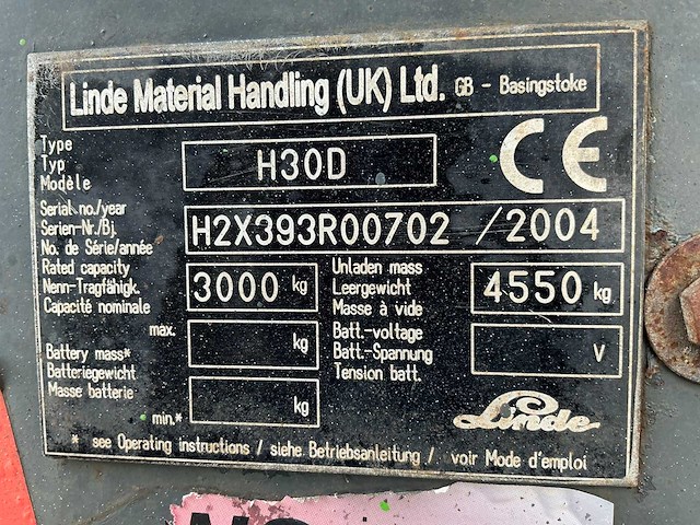 2004 linde h30d vorkheftruck defect - afbeelding 18 van  25