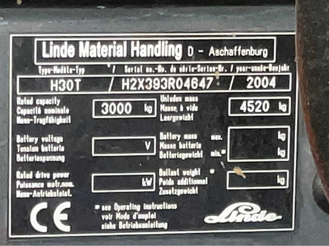 2004 linde h30t vorkheftruck - afbeelding 15 van  22