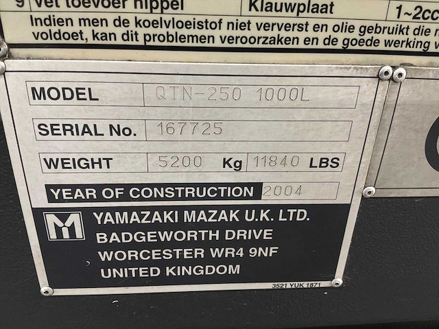 2004 mazak quick turn 250 1000l cnc-draaibank - afbeelding 16 van  19