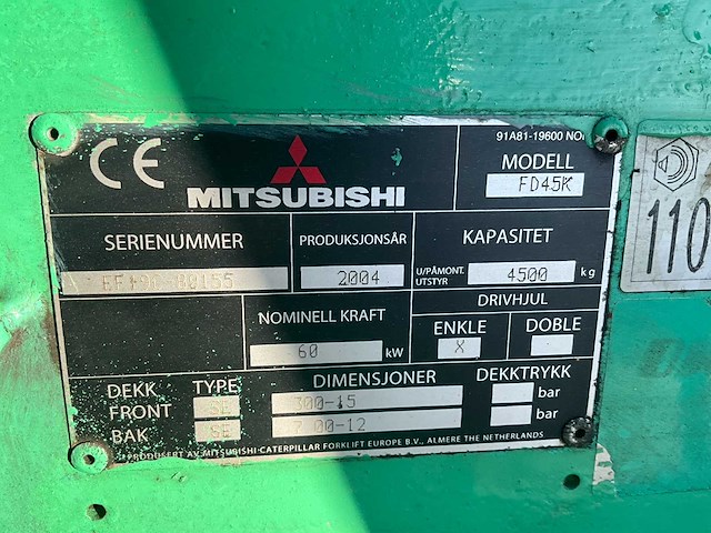 2004 mitsubishi fd 45k vorkheftruck - afbeelding 16 van  31