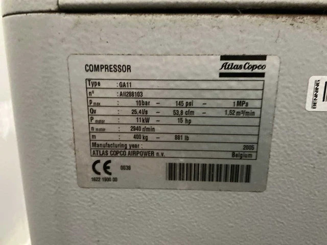 2005 atlas copco ga11 luchtcompressor - afbeelding 7 van  9