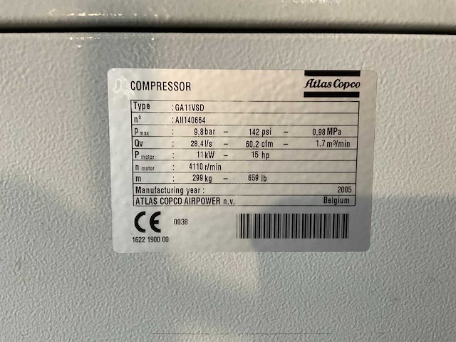 2005 atlas copco ga11vsdff schroefcompressor - afbeelding 6 van  6