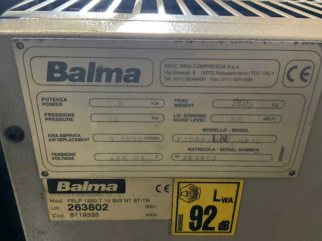 2005 balma f1200 zuigercompressor - afbeelding 7 van  7