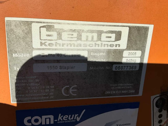 2005 bema 40 classic 1550 stapler hydraulische veegmachine met opvangbak en zijborstel - afbeelding 8 van  22