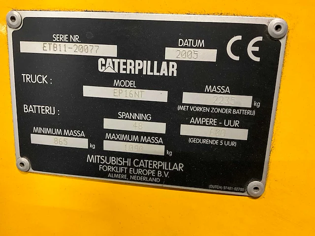 2005 caterpillar ep16nt vorkheftruck - afbeelding 6 van  14