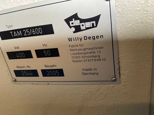 2005 degen tam 25/600 gereedschapslijpmachine - afbeelding 12 van  12