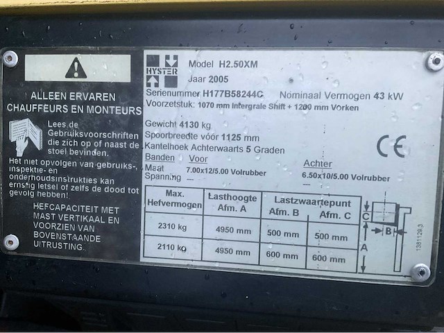 2005 hyster h 2.50 xm vorkheftruck - afbeelding 3 van  11