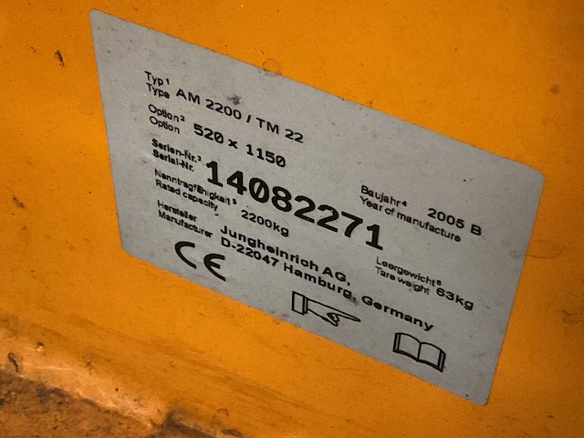 2005 jungheinrich am2200/tm22 hydraulische handpalletwagen - afbeelding 1 van  7