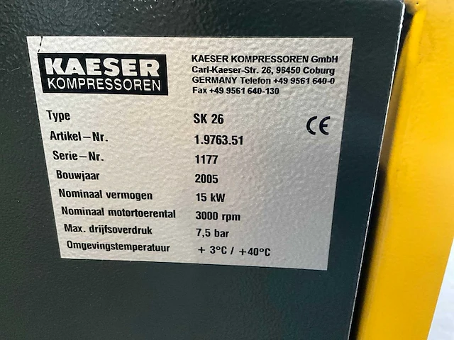 2005 kaeser sk26 luchtcompressor - afbeelding 7 van  8