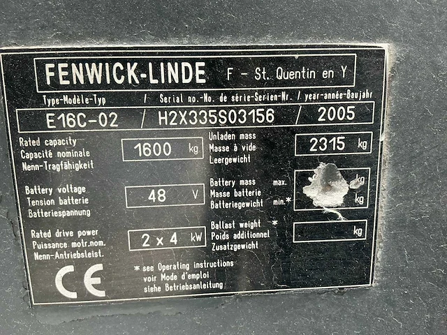 2005 linde e16c-02 vorkheftruck elektrisch - afbeelding 5 van  13