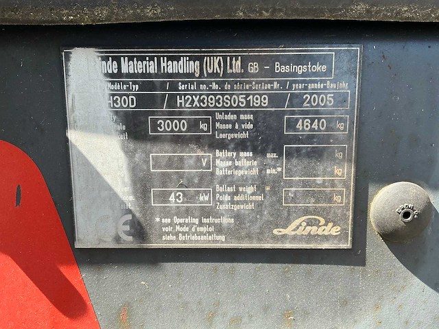 2005 linde h30d vorkheftruck defect - afbeelding 13 van  13