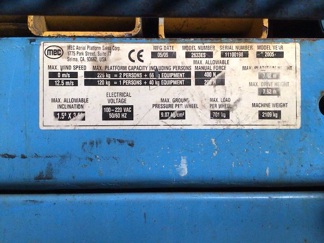 2005 mec 2633es hoogwerker - afbeelding 9 van  9