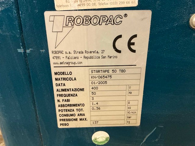 2005 robopac startape 50 tbd dozensluitmachine met rollenbaan - afbeelding 3 van  11