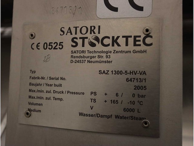 2005 satoris saz-1300-5-hv-va autoclaaf - afbeelding 8 van  16