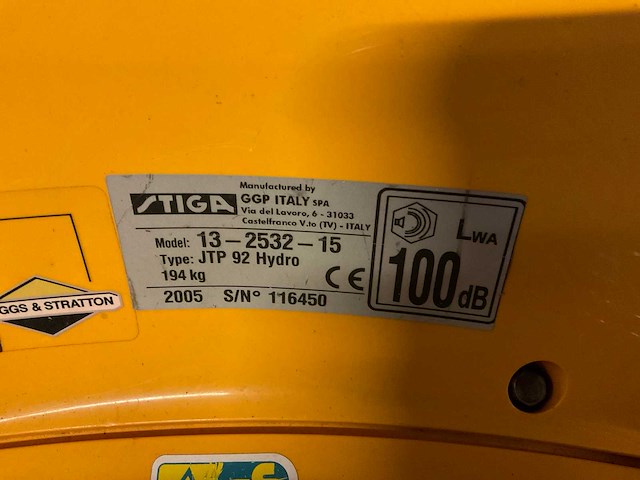 2005 stiga jtp 92 hydro zitmaaier - afbeelding 9 van  9