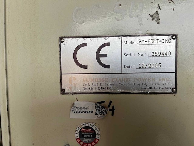 2005 sunrise fluid power pm-80lt-cnc ponsmachine met cnc tafel - afbeelding 11 van  12