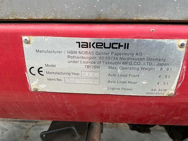 2005 takeuchi tb175w banden graafmachine - afbeelding 21 van  33