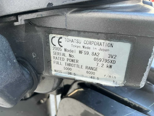 2005 tohatsu 9.8 pk 4 takt kortstaart buitenboordmotor - afbeelding 7 van  8