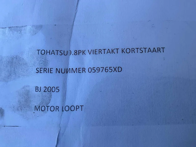 2005 tohatsu 9.8 pk 4 takt kortstaart buitenboordmotor - afbeelding 8 van  8