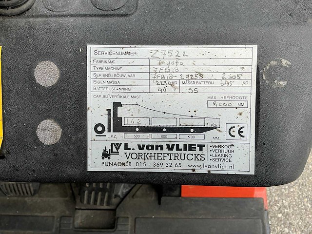 2005 toyota 7fb18 vorkheftruck - afbeelding 3 van  20