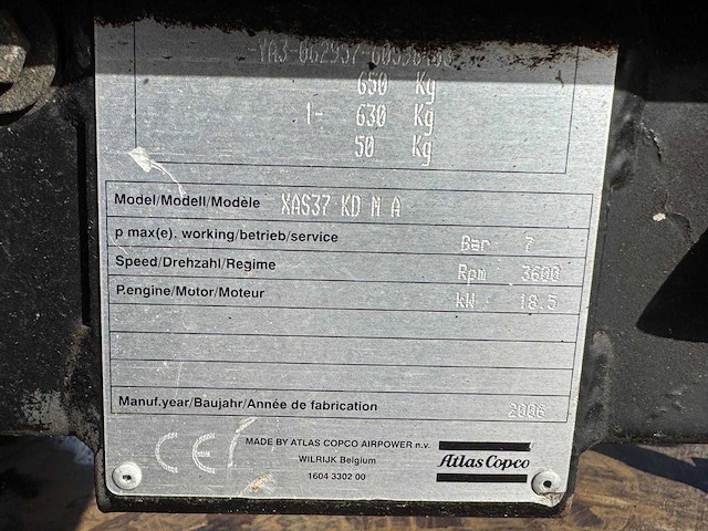 2006 atlas copco xas 37 luchtcompressor - afbeelding 9 van  9