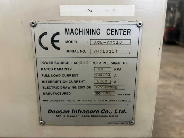 2006 doosan ace vm-510 cnc universele machinecentrum - afbeelding 17 van  24