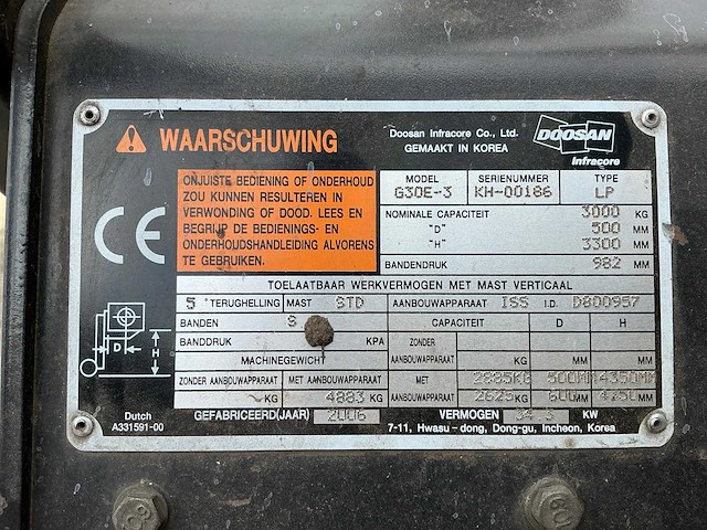 2006 doosan g30e-3 vorkheftruck - afbeelding 8 van  16