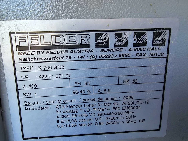 2006 felder k 700 s/03 formaatcirkelzaagmachine - afbeelding 5 van  5