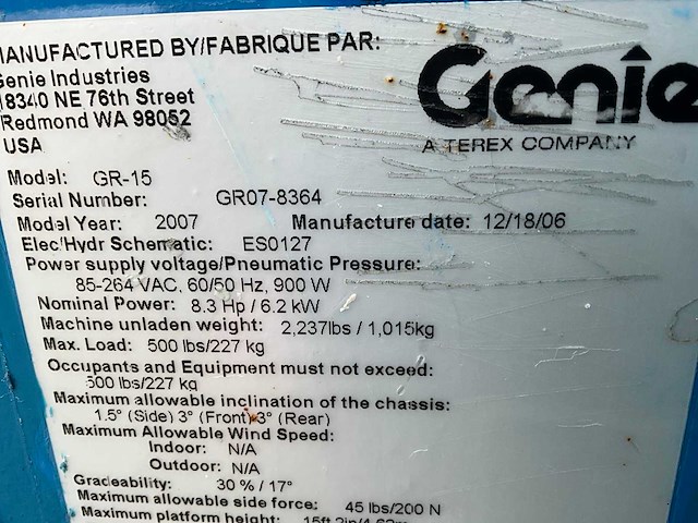 2006 genie gr-15 hoogwerker - afbeelding 3 van  9