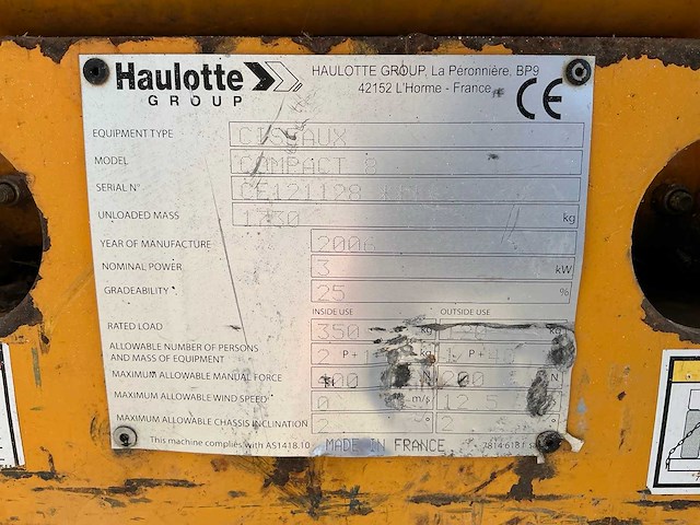 2006 haulotte compact 8 hoogwerker defect - afbeelding 14 van  21