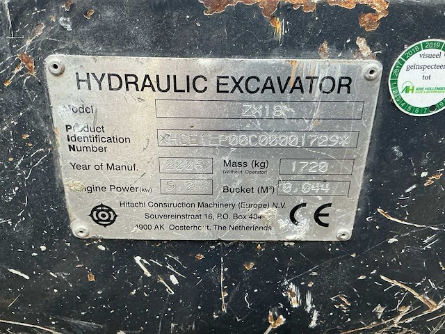 2006 hitachi zx18 rupsgraafmachine - afbeelding 30 van  36