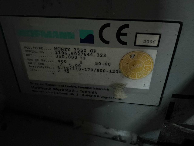 2006 hofmann monty 3550 gp banden de-en montageapparaat - afbeelding 4 van  9