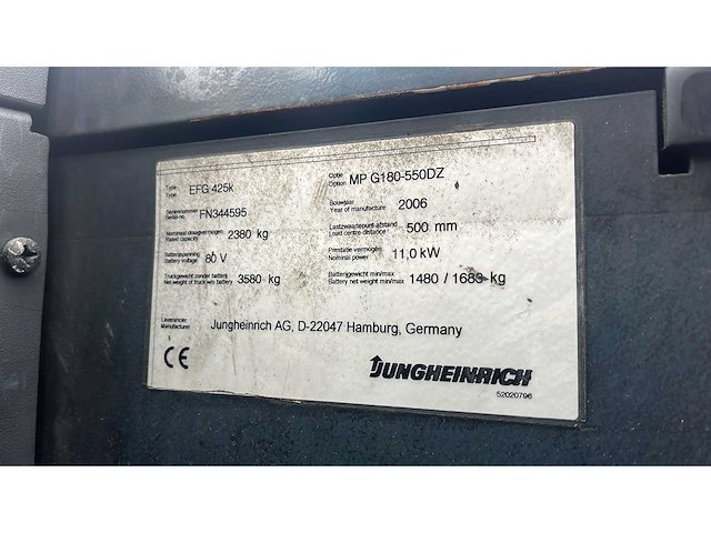 2006 jungheinrich efg425k vorkheftruck - afbeelding 4 van  12
